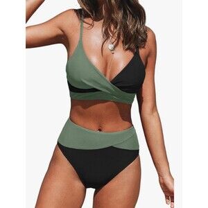 CUPSHE  Bikini Sets Two Pcs Swimsuit High Waisted V Neck Twist Front Adjust. Str